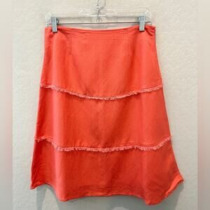 LINEA DONNA | Vintage Y2K Coral Linen Blend Midi Skirt | Size Small